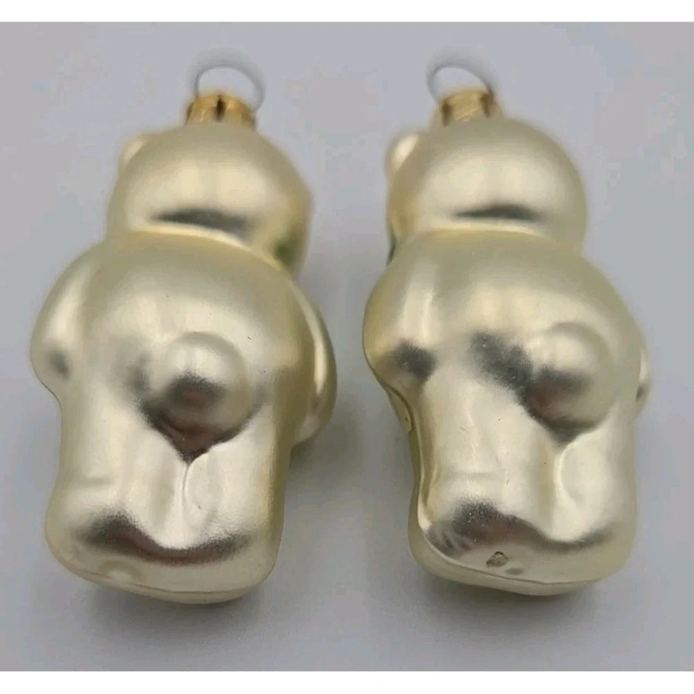 Vintage Blown Glass Teddy Bear Green‎ Bow Tie Mini Christmas Ornament 2¼